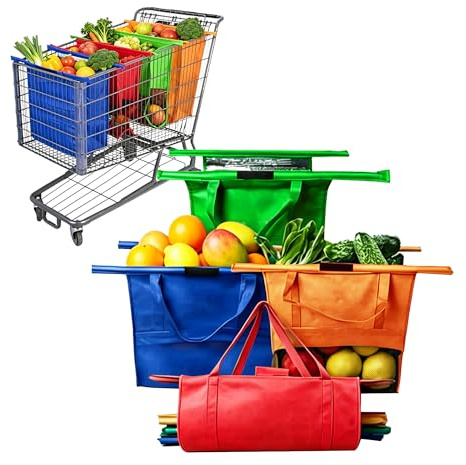 auvstar Set di 4 Borse per Carrello Spesa Supermercato,1 Borsa Termica blu e 3 Sacchetti in rete Riutilizzabili,Borsa Pieghevole con Manici e Chiusura in Velcro,Carico 23kg