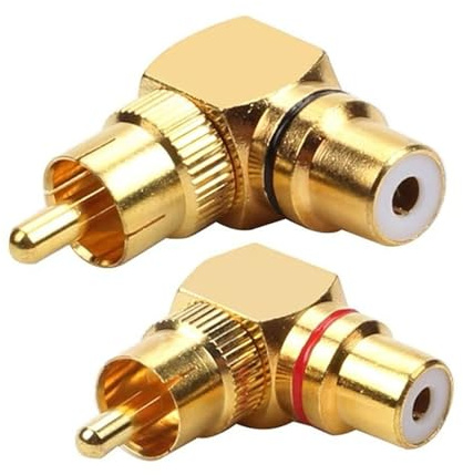 Yvxotrxnk 1/5/10 paia di adattatori RCA maschio a femmina a 90 gradi, connettori ad angolo retto in ottone placcato oro per audio video, 2 pezzi per set (rosso, 5 pezzi)