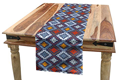 ABAKUHAUS Stammes Tischläufer, Mexikanische Traditionelle Kunst, Esszimmer Küche Rechteckiger Dekorativer Tischläufer, 40 x 225 cm, Grau Rot