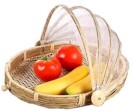 SZETOSY Goodchanceuk Panier de pique-nique en bambou tressé à la main résistant à la poussière avec tenture pour fruits, légumes et pain, Bambou, style 3, Dia.30cm