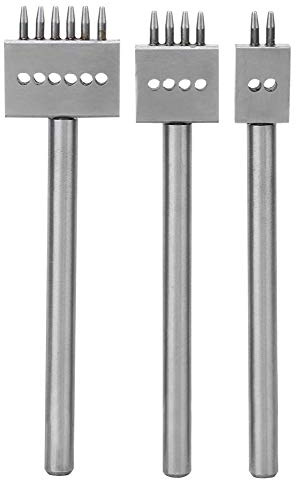 MAGT läderstansningsverktyg 3 st spetsmejsel silver verktyg stål 2/4/6 spetsar gör-det-själv handgjorda hål i läder (4 mm)