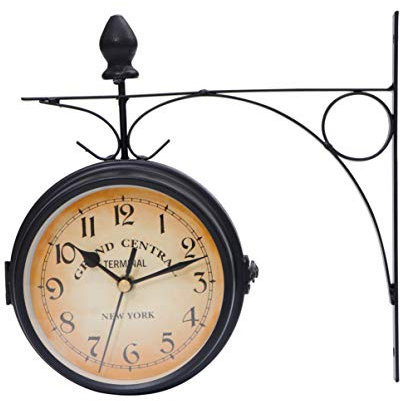 EXCEART Orologio Da Parete Bifacciale Vintage in Ferro Nero Stile Europeo Silenzioso Doppio Quadrante Per Decorazione Casa E Ufficio