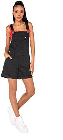 Nina Carter S511 Damen kurze Latzhose Jeans Boyfriend Denim Overall Jumpsuit Used-Look Sommeroverall (S, Schwarz (S511-6))