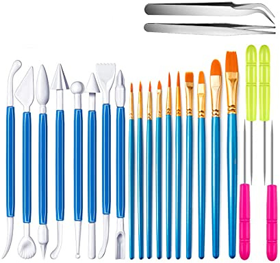 VOANZO 24 Pezzi Kit per Decorare Biscotti Fondente Strumenti per Decorare Torte Inclusi Pennello Decorativo agitazione ago per Modellare pinzette