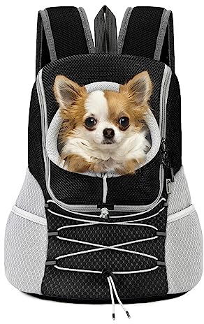 Pawaboo Pet Dog Carrier Backpack, Puppy Dog Travel Carrier Front Pack for Small Medium Dogs Cats, Adjustable Breathable Carrying Backpack mit Sicherheitsstreifen für Wandern Reisen im Freie, Schwarz M