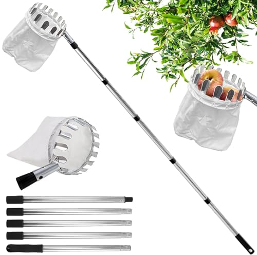 Recogedor de Frutas，2.1m Recogedor de Frutas Telescopico,Frutas Herramientas Recolectoras para Manzanas,Herramientas para Jardín Agrícolapara la Cosecha de Manzana,Cítricos,Pera,Melocotón, etc.