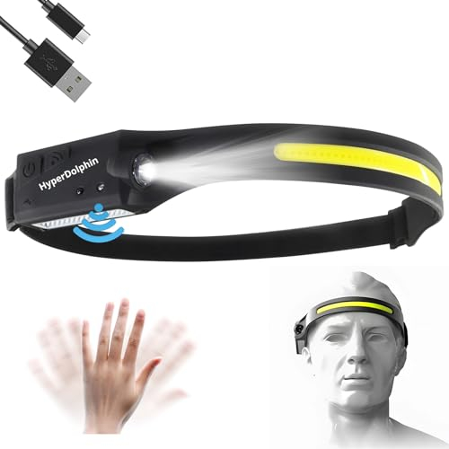 Stirnlampe LED Wiederaufladbar, Kopflampe mit Breitstrahl Stirnleuchte Aufladbar, stirnlampen, adventure light, 230 grad, usb c, 400 Lumen, 5 Modi, Bewegungssensor, Wasserdicht, Angeln (1, Schwarz-2)