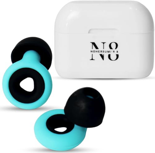 Tapones Oidos Ruido Dormir,45dB Tapones Oidos Cancelacion de Ruido Protección Auditiva para Dormir/Concentración/Reutilizable(S/M/L) Estuche, (Negro-Turquesa).MEJORADOS y 3 tamaño de almohadillas