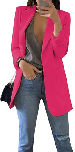 PUDANA Elegante Blazer A Maniche Lunghe Aperto sul Davanti Cappella Giacche da Lavoro di Grandi Blazer Sciolto Rosa Rosso 2XL