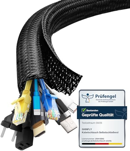 shinfly Guaina Nascondi Cavi 19mm-3m, Copricavo Elettrico Autoavvolgente Tagliabile ed Espandibile, Raccogli Cavi per Scrivania, TV, Computer, Ufficio, Casa, Auto - Nero