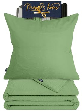 Marie´s Home Seersucker Bettwäsche 135x200 Set Bettbezug + 1 Kissenbezug 80x80 – Sommerbettwäsche Bettbezug mit Kissenhülle 1616.2356, 135 x 200 cm + 80 x 80 cm, Salbei