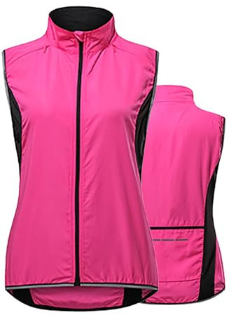HARLSO Damen Fahrradweste, leicht, atmungsaktiv, reflektierend, ärmellos, winddicht, sonnendicht, für Laufen, MTB, Wandern, Fitnessstudio, Reiten,Pink-M