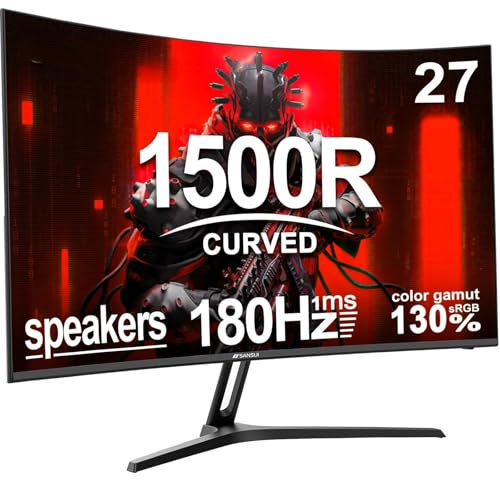 Minifire 27 Zoll Gaming Monitor, 180Hz, Curved Gaming Monitor, Lautsprecher, 1500R, 1Ms, sRGB130%, FHD 1080P Computer Bildschirm, VESA kompatibel, Eye Care Adaptive Sync HDMI＆DP Prots（MFG27C1 ）