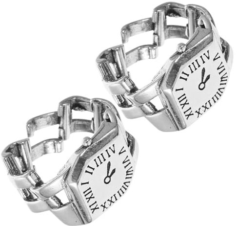 SAFIGLE 2stücke Fingeruhr Damen Ringuhr Mit Römischen Ziffern Aus Kupfermaterial Verstellbar Für Frauen Schmuck Ring Uhr Klein Und Elegant