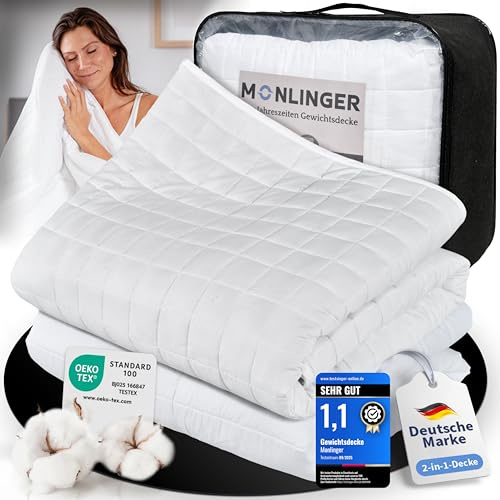 Monlinger 2-in-1 Gewichtsdecke 135x200 cm 7kg Zusammenknöpfen von Schwerer Decke + Sommerdecke durch Druckknöpfe - 100% Oeko-Tex Zertifiziert - Heavy Weighted Blanket - Schwere Decke zum Schlafen