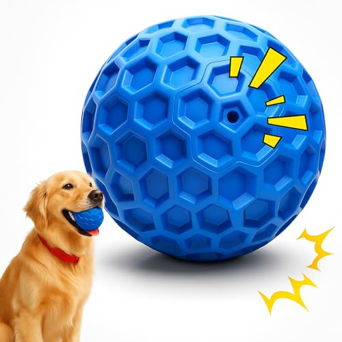 Palla per cani indistruttibile che squittisce, giocattolo da masticare in gomma naturale, resistente, infrangibile, per masticatori aggressivi di medie e grandi dimensioni, interattivo e divertente