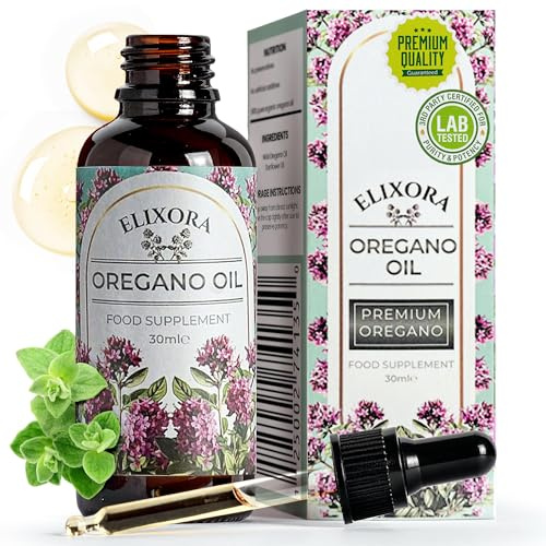Elixora Wild Oregano Oil Drops Infused with Sunflower - 30ml Bottle with Dropper for Immune Support, Chesty Cough & Sore Throat Relief - Natural Immunity Booster & Gut Cleanse Oil of Oregano Drops