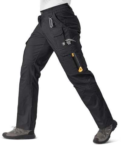 IGOLUMON Work Trousers Men Cargo Trousers Stretch Fit Work Pants with Multi-Pockets Comfort Cargo Pants for DIY, Hiking, Gardening and Casual Outdoor Wear Black