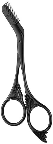 Vmoomax Forbici per la cura delle sopracciglia con pettine integrato, strumento per tagliare le sopracciglia in acciaio inox, per uomini e donne, manico antiscivolo, per modellare i peli del viso e