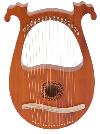 Lyre Harp - 16 cuerdas con diseño europeo, cuerpo de caoba, lira ligera y compacta, arpa de lira con borde redondo y cuerdas de acero ruidosas, para niños, adultos y principiantes, color madera