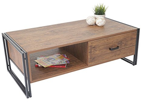 Mendler Couchtisch HWC-A27, Beistelltisch Wohnzimmertisch, 41x120x60cm 3D-Struktur, Metall MDF - Wildeiche-Optik