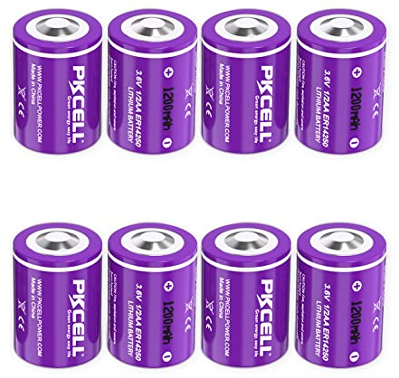 Lithium Batterien ER14250 1/2AA, 3,6V 1200mAH LS14250 ER3S Nicht Wiederaufladbar,für Sensor,Einbruchmelder,10 Stück,PKCELL