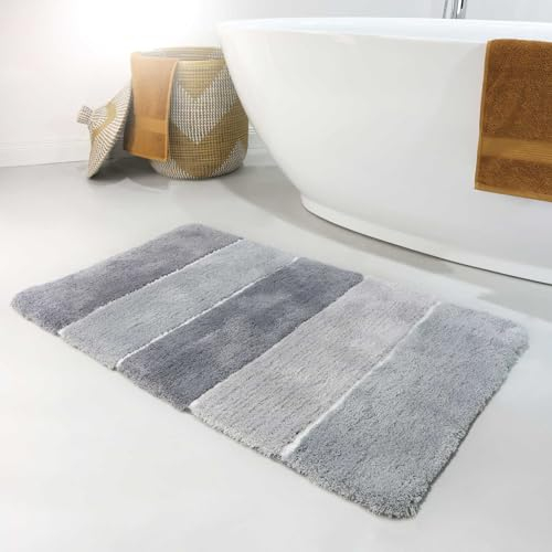 Homie Living Badteppich, Badematte kuscheliger Flauschiger weicher Flor l rutschfest und Waschbar Rio Marina (70 x 120 cm, Grau Silber)