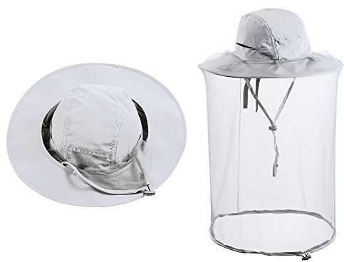 Bee Keeping Beekeeper Veil hat gnats Insect Bug Mosquito Fishing Gardening Cap with Head net Netting mesh Hood for Men Women Light Gray
