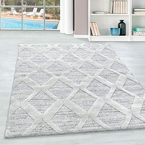 Tappeto alto per soggiorno in stile boho con effetto 3D e design boho, facile da curare e moderno, con un'altezza del pelo di 20 mm Misurare: 280 x 370 cm Colore: Grigio-2