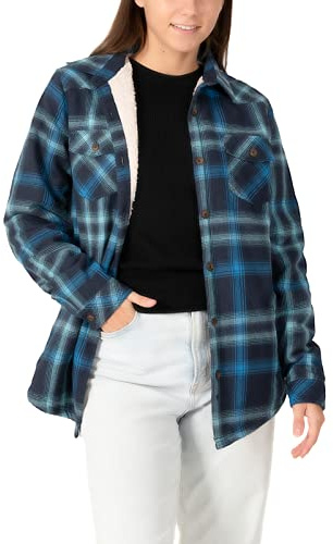 Zenthace Veste en flanelle doublée en polaire Sherpa pour femme - Chemise boutonnée à carreaux en flanelle avec doublure Sherpa complète, S