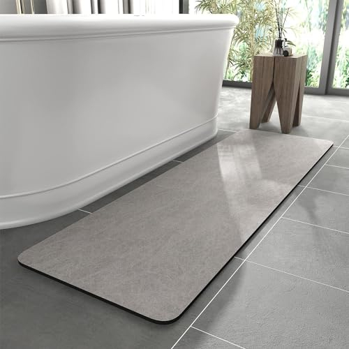 KAZOLEN rutschfeste Badematte Super Absorbierende Badezimmerteppich: dünn 40 x 120 cm Waschbar schnelltrocknende Badvorleger Duschvorleger für Dusche, Badewannen und Badezimmer, Toilette, grau