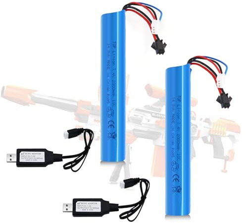 Tosiicop Airsoft Gel Blaster Battery - 7.4V 2000mAh Splatter Ball Batteries for SRB1200 SRB400 SRB400-SUB MP5K M4 M110 SM2P Plug Water Bead Airsofts with RechargeableUSB Charger 2 Pack