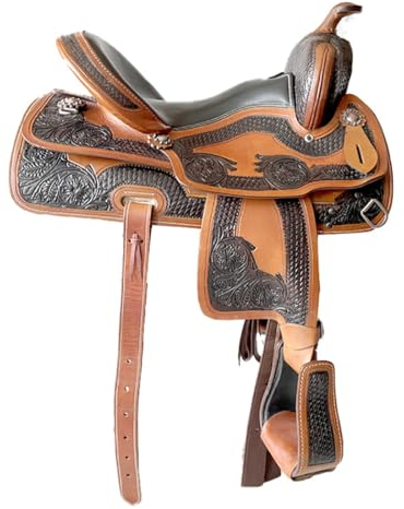 COUCHO Western-Pferdesattel-Set, 15-16 Zoll Racing Trail Reitpferdesattel, Premium-Ledersattel for Pferde, (Size : 16inch)