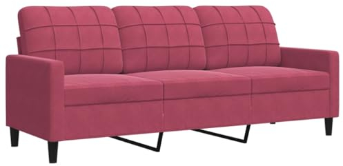 vidaXL Sofa 3-Sitzer, Polstersofa für Wohnzimmer, Couch Loungesofa Metallgestell, Dreisitzer Samtsofa Sitzmöbel, Modern, Weinrot 180cm Samt