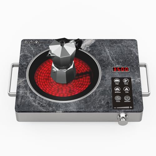 Gveyajo Single Electric Hob, 3500W Portable Electric Ceramic Hob with Marble Glass, Touch & Knob Control, Plug In Table Top Stove with Timer, Residual Heat Reminder, Ideal for All Cookware
