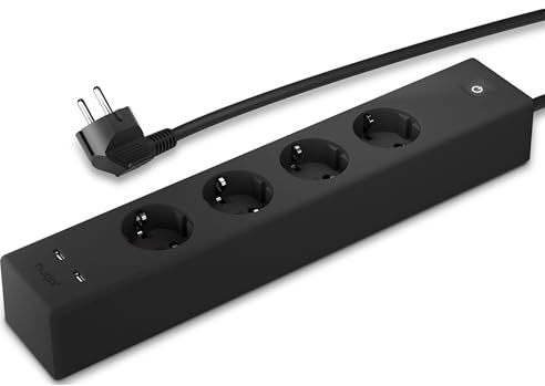 Brennenstuhl Hugo! Socket Steckdosenleiste mit USB C 20W PD und Vier Schutzkontakt-Steckdosen (Steckdosenleiste 4-Fach mit Touch-Schalter, Anti-Rutsch-Gummi und 2m Kabel) deep Black