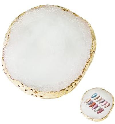 HABNI Palette en Résine pour Nail Art – Plateau De Mélange De Vernis À Ongles avec Bord Doré, Support Manucure & Maquillage Portable (Blanc)