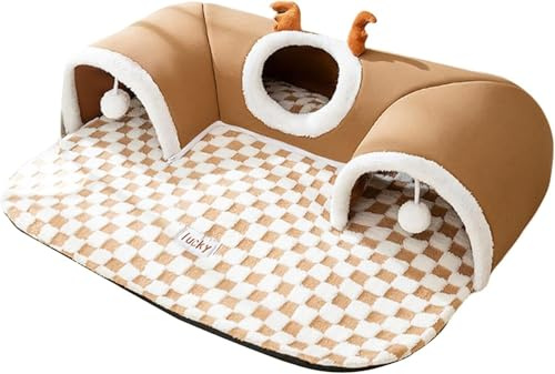 Tunnel d'intérieur pour Chat/Tunnel Rond Pliable et Moelleux 2 en 1 55 x 40 cm. Tunnel de Jeu pour Chat, Niche Pliable pour Jouer au Chaud et niches douillettes. Convient aux Chatons, Lapins et CHIO