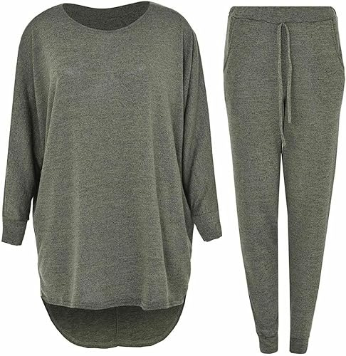 FASHION I LOVE Ladies 2 Piece Track Suit Set High Low Top and Bottoms Casual Loungewear Sweatshirt Jog Two Side Pockets – Elasticated Waist with Drawstring Jogger 2 Piece Jogging Set