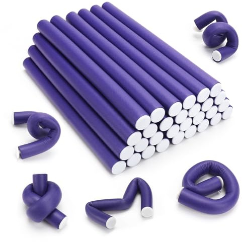 AIDUCHO 30 Pcs Heatless Hair Curlers 7 x 0.55 Inch Flexible Curling Rods Soft Foam Rollers No Heat Bendable Hair Rods Roller for Women Short Medium Long Hair, Purple