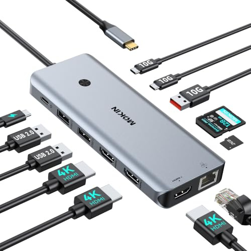 Docking Station USB C HUB 3 HDMI, 12 in 1 Laptop Docking Station 3 Monitore mit Triple HDMI, Gigabit Ethernet, 5X USB C/A Ports, PD 100W Fast Charging, SD/microSD für Dell/HP/Lenovo