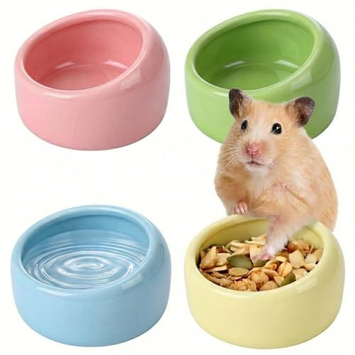 EAAGHK Set di 4 Ciotola per Criceti in Ceramica 6x4cm, Ciotole per Animali Piccoli, Ciotole in Ceramica per Animali, Anti Ribaltamento e Facili da Pulire per Piccoli Animali Criceto Riccio Pappagallo