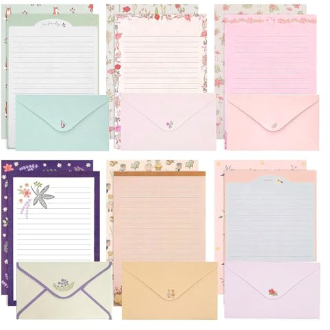 54 PCS Letter Writing Set with 36 Writing Paper and 18 Envelopes, Writing Paper and Envelopes Sets, Letter Paper, 6 Different Pattern Letter Writing Set, for Letters, Invitations