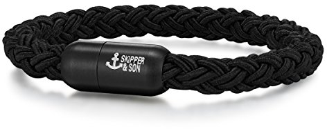 Skipper & Son Herren-Armband Segeltau schwarz Edelstahl - Armbänder maritim Anker Gravur Männer-Schmuck
