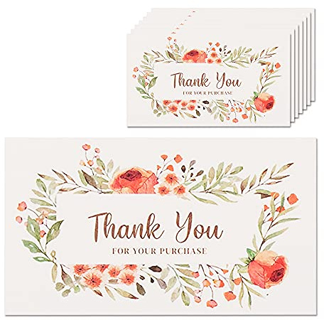 Biglietti di ringraziamento per il tuo ordine, confezione da 100 biglietti di ringraziamento floreali per il tuo acquisto, 5 x 8,9 cm, formato biglietto da visita