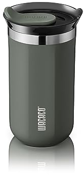 WACACO Octaroma Lungo Vakuumisolierte Kaffeebecher, 10 fl oz (300ml), Doppelwandiger Edelstahl-Reisebecher mit Trinkdeckel, Grau