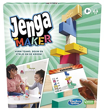 Hasbro Gaming Jenga Maker, Blocs de Bois Franc Authentiques, Construction de Tour, Jeu pour Enfants à partir de 8 Ans, Jeu pour 2-6 Joueurs (édition néerlandophone)