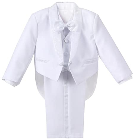 Lito Angels Smoking Bianco Completo Elegante per Bimbo, Set 5 Pezzi (Giacca, Gilet, Camicia, Papillon e Pantaloni) Taglia 12 18 Mesi (Etichetta in Tessuto 01)