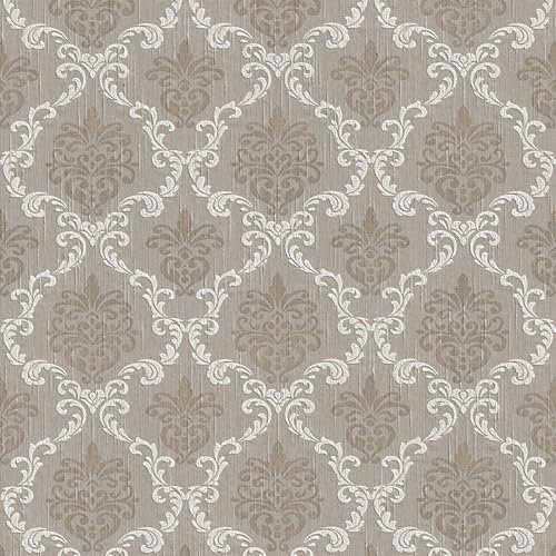 Textiloptik tapet Profhome 956296-GU textiltapet strukturerad i barockstil matt grå beige 5,33 m2