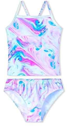 Bathing Suit for Girls Two Piece Swimsuit Tankini Sets Size 6-7 Years Old Surfing Water Sport Blue Marble Print Swimwear